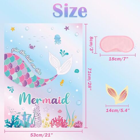 WERNNSAI Pin The Tail on The Mermaid Game - 21'' x 28'' Mermaid Party Game 24Pcs Reusable Tails Sticker Party Supplies for Kids Girls Birthday Party Favor Sets in Saudi Arabia