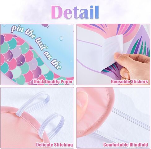 WERNNSAI Pin The Tail on The Mermaid Game - 21'' x 28'' Mermaid Party Game 24Pcs Reusable Tails Sticker Party Supplies for Kids Girls Birthday Party Favor Sets in Saudi Arabia