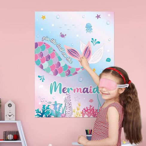 WERNNSAI Pin The Tail on The Mermaid Game - 21'' x 28'' Mermaid Party Game 24Pcs Reusable Tails Sticker Party Supplies for Kids Girls Birthday Party Favor Sets in Saudi Arabia