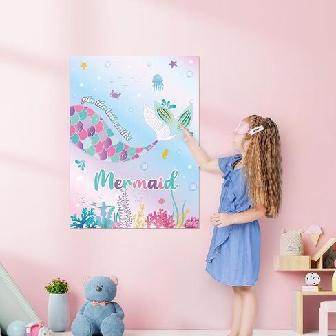 WERNNSAI Pin The Tail on The Mermaid Game - 21'' x 28'' Mermaid Party Game 24Pcs Reusable Tails Sticker Party Supplies for Kids Girls Birthday Party Favor Sets in Saudi Arabia