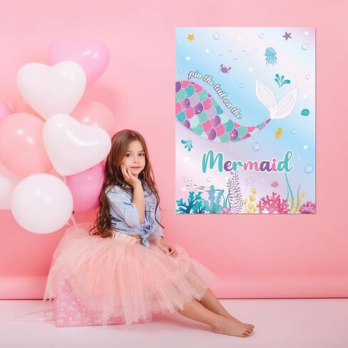 WERNNSAI Pin The Tail on The Mermaid Game - 21'' x 28'' Mermaid Party Game 24Pcs Reusable Tails Sticker Party Supplies for Kids Girls Birthday Party Favor Sets in Saudi Arabia