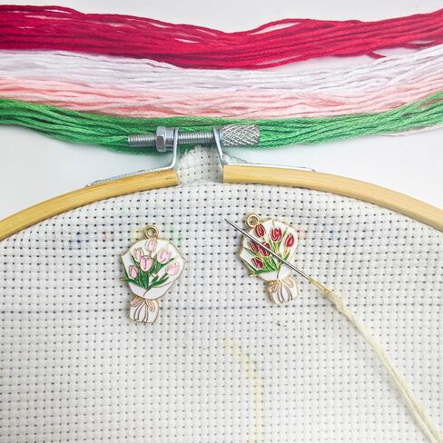 2Pcs Needle Minder for Cross Stitch, Pretty Flower Cartoon Enamel Pin,Embroidery Needlework Accessories,Gift for Cross Stitch Lover (Tulip Bouquet) in Saudi Arabia
