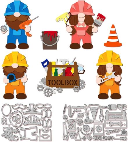 MAYJOYDIY Gnome Worker Metal Die Cuts Gnome Repair Tool Cutting Dies Tool Box Gear Workman Carbon Steel Embossing Stencils for DIY Card Scrapbooking Photo Album Craft Decor in Saudi Arabia