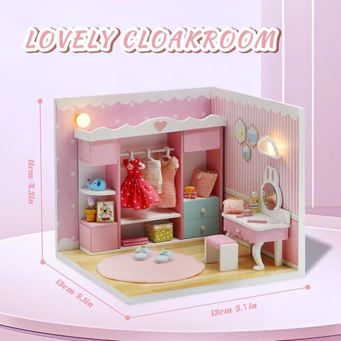 Kisoy Dollhouse Miniature with Furniture Kit, DIY 3D Wooden DIY House Kit A Corner of a Small Apartment Style with Dust Cover & LED,Handmade Tiny House Toys for Kids Adults Gift (Pet Room) in Kuwait
