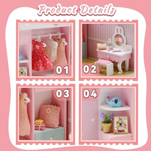 Kisoy Dollhouse Miniature with Furniture Kit, DIY 3D Wooden DIY House Kit A Corner of a Small Apartment Style with Dust Cover & LED,Handmade Tiny House Toys for Kids Adults Gift (Pet Room) in Kuwait