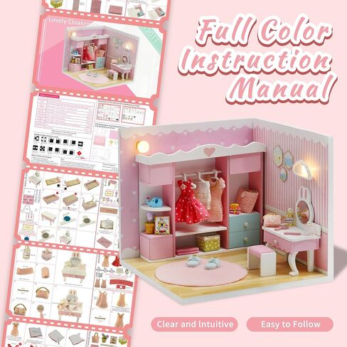 Kisoy Dollhouse Miniature with Furniture Kit, DIY 3D Wooden DIY House Kit A Corner of a Small Apartment Style with Dust Cover & LED,Handmade Tiny House Toys for Kids Adults Gift (Pet Room) in Kuwait