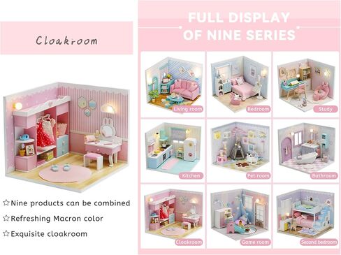 Kisoy Dollhouse Miniature with Furniture Kit, DIY 3D Wooden DIY House Kit A Corner of a Small Apartment Style with Dust Cover & LED,Handmade Tiny House Toys for Kids Adults Gift (Pet Room) in Kuwait