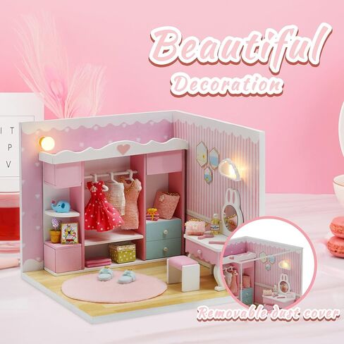 Kisoy Dollhouse Miniature with Furniture Kit, DIY 3D Wooden DIY House Kit A Corner of a Small Apartment Style with Dust Cover & LED,Handmade Tiny House Toys for Kids Adults Gift (Pet Room) in Kuwait