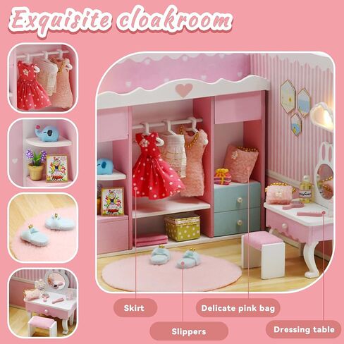 Kisoy Dollhouse Miniature with Furniture Kit, DIY 3D Wooden DIY House Kit A Corner of a Small Apartment Style with Dust Cover & LED,Handmade Tiny House Toys for Kids Adults Gift (Pet Room) in Kuwait