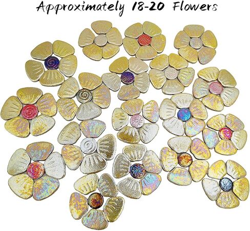 1.1lb Iridescent Flower Ceramic Mosaic Tiles for Crafts, 3 Size Flowers Porcelain Mosaic Pieces for Mosaic DIY,Plates, Flowerpots, Vases,Stepping Stones (White) in Kuwait