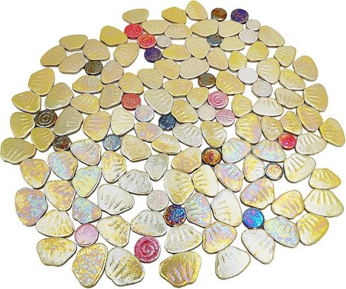 1.1lb Iridescent Flower Ceramic Mosaic Tiles for Crafts, 3 Size Flowers Porcelain Mosaic Pieces for Mosaic DIY,Plates, Flowerpots, Vases,Stepping Stones (White) in Kuwait