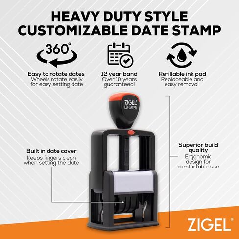 ZIGEL Heavy Duty Style Self Inking Date Stamp, Professional Large Date Size (LD56) - Black Ink in Kuwait