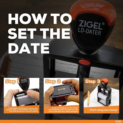ZIGEL Heavy Duty Style Self Inking Date Stamp, Professional Large Date Size (LD56) - Black Ink in Kuwait