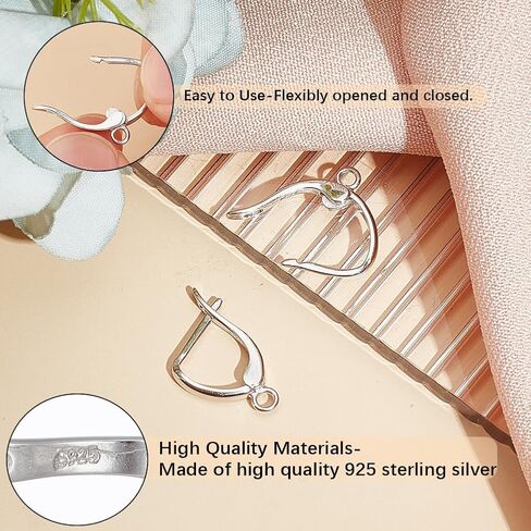 Beebeecraft 1 Box Earring Hooks Rhodium Plated 925 Sterling Silver Leverback Hoop Earrings Hook Earring Findings Latch Back with Loop and 925 Stamp for Jewellery Making in Kuwait
