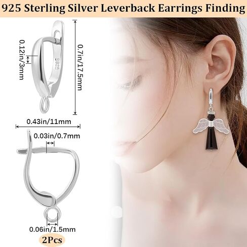 Beebeecraft 1 Box Earring Hooks Rhodium Plated 925 Sterling Silver Leverback Hoop Earrings Hook Earring Findings Latch Back with Loop and 925 Stamp for Jewellery Making in Kuwait