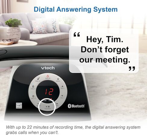 VTech VS122 DECT 6.0 تصميم رجعية للهاتف اللاسلكي مع نظام الاستجابة ، مانع المكالمات الذكي وتوصيل Bluetooth بالهاتف الأرضي لخلية Duplexplex للمكتبات المنزلية للمكتب المنزلي in Kuwait