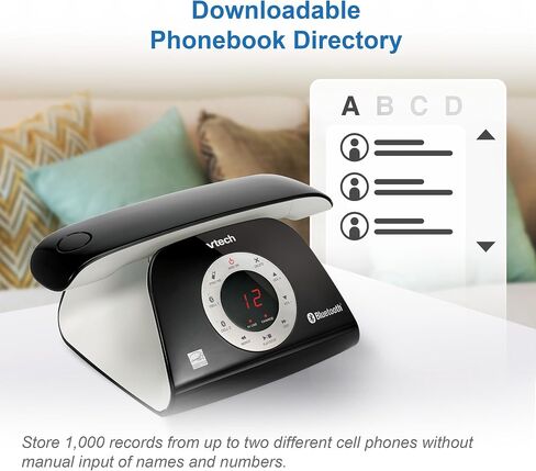 VTech VS122 DECT 6.0 تصميم رجعية للهاتف اللاسلكي مع نظام الاستجابة ، مانع المكالمات الذكي وتوصيل Bluetooth بالهاتف الأرضي لخلية Duplexplex للمكتبات المنزلية للمكتب المنزلي in Kuwait