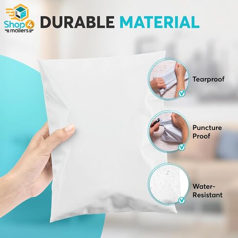 Shop4Mailers 12 x 15.5 Glossy White Plastic Self Seal Poly Mailer Flat Bags Waterproof Shipping Envelope 2.5 Mil for Apparel, Clothes, Shirts, Books – Permanent Adhesive Seal (100 Pack) in Kuwait