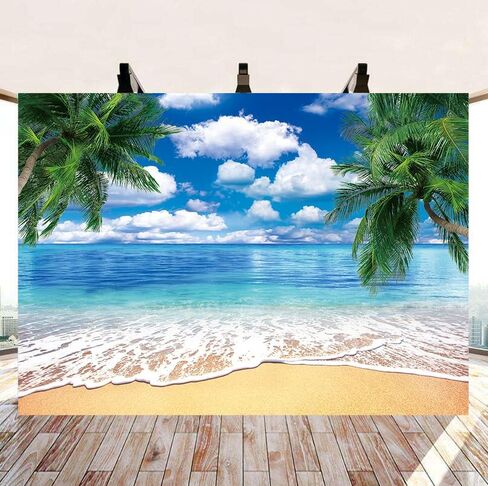 Summer Beach Backdrop 7x5FT Tropical Palm Leaves Hawaiian Photography Background Aloha Luau Beach Pool Party Decoration Photo Booth Props in Saudi Arabia