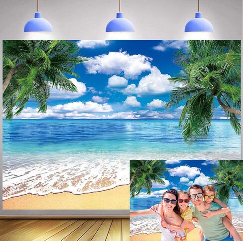 Summer Beach Backdrop 7x5FT Tropical Palm Leaves Hawaiian Photography Background Aloha Luau Beach Pool Party Decoration Photo Booth Props in Saudi Arabia