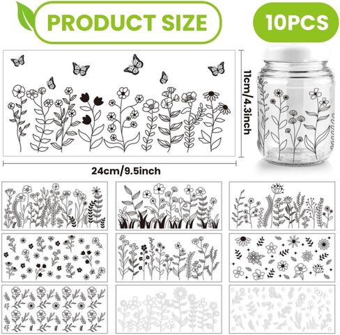 ARRICraft 10 Sheets UV DTF CUP WRAPS لـ 16 OZ COPS CUPS ، 10 أنماط من الزهور البرية ذات الأزهار البرية الصلبة فرك على شارات نقل PVC PVC in Kuwait