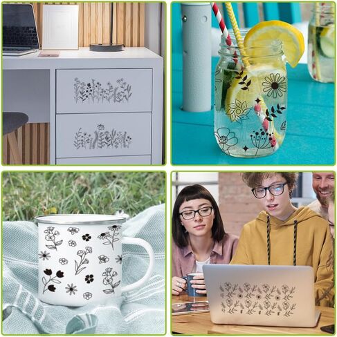 ARRICraft 10 Sheets UV DTF CUP WRAPS لـ 16 OZ COPS CUPS ، 10 أنماط من الزهور البرية ذات الأزهار البرية الصلبة فرك على شارات نقل PVC PVC in Kuwait