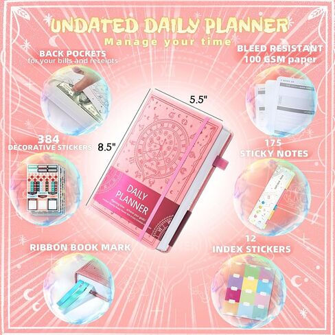 Ospelelf 2025 Leather Undated Daily Planner (5.5 x 8.5''), Weekly & Monthly Life Planner, Organizer Notebook & Productivity Journal. A5 Hardcover with Stickers(Pink) in Kuwait