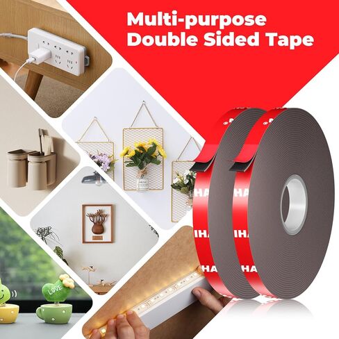 Double-Sided Tape Heavy Duty, Foam Mounting Sticky Tape (1 Roll, 0.4 in x 16.4 FT), Two Sided Strong Adhesive Gel Tape for Wall, Narrow Tape Strips for Home Office Decor, DIY Craft, LED Strip Light in Kuwait
