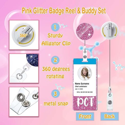 PCT Badge Buddy and Badge Reel Set Nurse PCT Badge Card Pink Vertical Nursing Badge Buddies Badge Reels Retractable for Nurses Student Medical Badge Cards Holder ID Name Office Accessories A1 in Kuwait