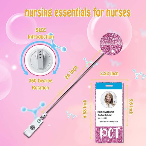PCT Badge Buddy and Badge Reel Set Nurse PCT Badge Card Pink Vertical Nursing Badge Buddies Badge Reels Retractable for Nurses Student Medical Badge Cards Holder ID Name Office Accessories A1 in Kuwait