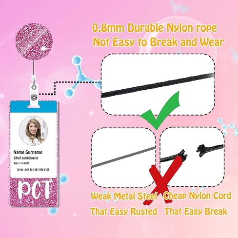 PCT Badge Buddy and Badge Reel Set Nurse PCT Badge Card Pink Vertical Nursing Badge Buddies Badge Reels Retractable for Nurses Student Medical Badge Cards Holder ID Name Office Accessories A1 in Kuwait