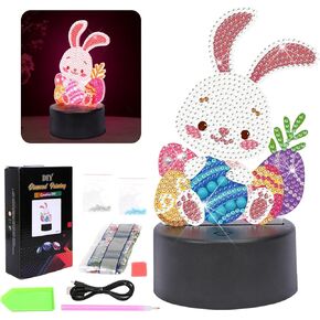 KATOOM Bunny Diamond Night Light Kit, DIY Rabbit 5D Diamond Lamp Art Diamond Night Lamp Kids Bedroom Decor Holiday Birthday Easter Gifts for Boys Girls