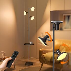 ULG Floor Lamp with Shelf 3-Light Standing Tree Lamp Independent Control Modern Decor Light Color/Intensity Changing Remote & Button Control 1200lm LED Lamp for Living Room Home Office Bedroom, Black