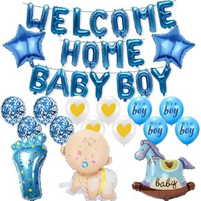 Welcome Home Baby Boy Party Decorations - It's a Boy Balloons, Blue Confetti Set for Newborn Baby Shower