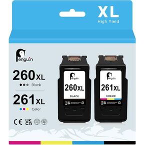 Penguin 260XL 261XL Ink Cartridge Replacement for Canon PG-260 CL-261 PIXMA TR7020 TR7022 TS5300 TS5320 TS6400 TS6420 TS6420a Printers High Yield pg-260XL cl-261XL Black and Color Combo Pack