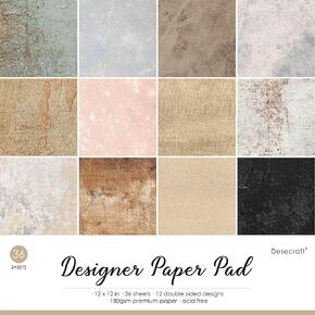 Vintage Textured 12x12 Scrapbooking Cardstock Decorative Paper - 36 Sheets - for Card Making Background Origami Textured Decorative Scrapbook Paper Scrapbook Materials Supplies