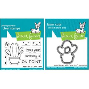 Lawn Fawn Year Ten Happy Cactus 2â€ x3â€ Clear Stamp Set and Coordinating Custom Craft Die Set (LF2236, LF2237), Bundle of 2 Items