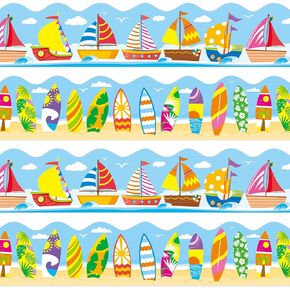 Luckyhern 66 Feet Summer Bulletin Board Border, Sailboats and Surfboards Borders Set for Summer Classroom Décor