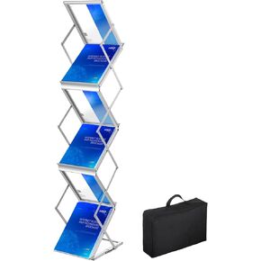 VEVOR Foldable Magazine Display Rack, 4-Tier Brochure Literature Display Stand, Portable Catalog Brochure Holder Stand with Carrying Bag for Office Trade Show Exhibitions, 4 Pockets