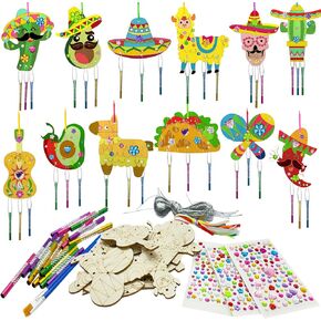 12 حزمة أنشطة الحفلات المكسيكية الحرفة ، رسم كرنفال Cinco de Mayo Party Favors Fiesta Party Craft Chime Chime Kit Wooden Paint Colling Craft for Taco Cactus Sombrero Party Sugfter