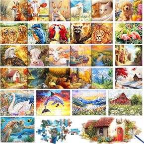 53 Pcs Dementia Products for Elderly Alzheimer Jigsaw Puzzles and Reusable Water Painting Toys with Painting Brushes Water Doodle Dementia Activities for Elderly Seniors Adults Gifts