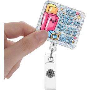 You Take My Breath Away Badge Reels Retractable Glitter with Clip, Funny Asthma Inhaler Badge Holder Gift for Respiratory Therapist Pulmonary Care Healthcare Worker RT RRT Doctor Nurse B