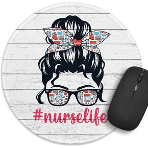 Funny Nurse Round Mouse Pad， Nurse Life Mouse Pad，8.7 inch Stitched Edge Non-Slip Rubber Base，Home Office Decor Desk Accessories, Gift for Nurses,Doctor，Medical Studio，Coworker Friend Work Gifts