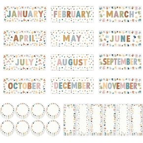 60 Pcs Months of The Year for Classroom, Back to School Monthly Bulletin Boarder Decoration with Glue Round Rectangle Cutouts, Holiday Headliners for Classroom School