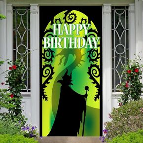 Dark Witch Evil Queens Happy Birthday Banner Backdrop Black Witch Evil Mistress Dark Fairytales Theme Decor for Girls Princess Birthday Party Baby Shower Favors Supplies 35.4x72.8in-BECKTEN