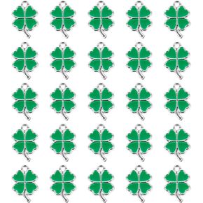 ABOOFAN 50Pcs Lucky Four-Leaf Clover Charm Pendants Shamrock Hanging Charms DIY Jewlery Accessories for St.Patrick Day