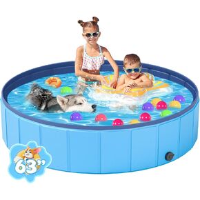 Ysjilide Portable Dog Pool PVC PET Pet Swimming Pool Bathboatboy Bootblible ، حمام سباحة بلاستيكي صلبة للحيوانات الأليفة للسباحة والاستحمام (XL-63 "× 12" أزرق)