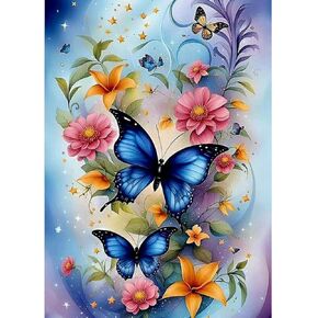 QENSPE Diamond Painting Kits for Adults,Butterflies and Flowers Full Drill Diamond Art Diamond Dots Paintings for Beginners,Round 5D DIY Arts and Crafts for Home Wall Decor 12x16inch