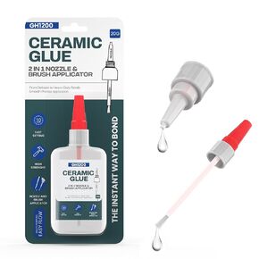 20g Ceramic Glue Repair with Brush Applicator & Nozzle, Waterproof, Clear, Smooth. Fast Drying, Strongest, Ceramic Glue for Pottery, Dishes, Mugs & More, Temperature Resistant