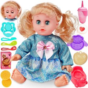 Toy Choi's Interactive Baby Doll Pink - 14 Inch Crying Talking Feeding Dolls with Open/Close Eyes,Different Sounds and Accessories - Pretend Play Preschool Toys for 3 4 5+ Year Old Girls Boys Gift